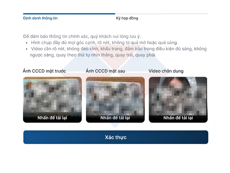 Tải lên ảnh CCCD và video xác thực khuôn mặt